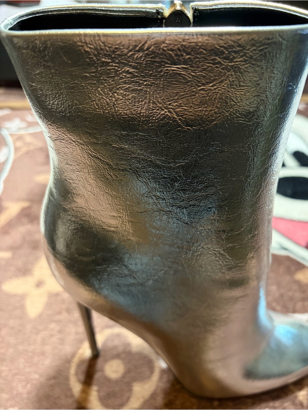 Metallic Silver Stiletto Ankle Boots - Women's Fashion Bootie